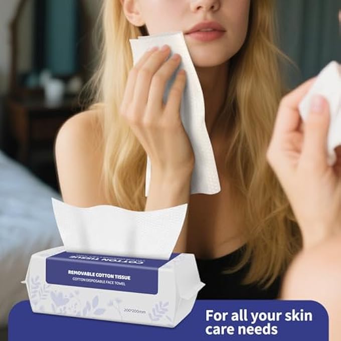Mcherry DISPOSABLE FACE CLOTHS FOR WASHING, 100% COTTON FACIAL WIPES, TOWEL LINT FREE, SOFT DRY WIPE FACIAL TISSUE, FOR CLEANING MAKEUP REMOVING OFFICE OUTDOOR (WHITE, 20 * 20 * 2PCS) - Image 4